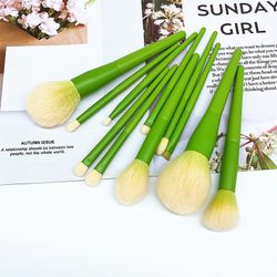 11 Makeup Børster Sæt Makeup Tools Loose Pensler for begyndere Græsgrøn