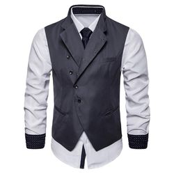 Allthemen Herre Business Lapel Slim Fit Solid Vest Mørk grå L