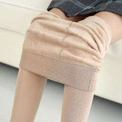 Women's Warm Tights Vinterstrømper For strømpebukse Plus Size Fleece Hot Thermal Thermo Wrap Black lined Leggings tykk kasjmir Beige