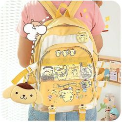 Bimirth Kawaii Sanrio Mymelody Kuromi Cinnamoroll Pompom Purin Ny ryggsekk Tegneserie Stor kapasitet Student Schoolbag Utendørs ryggsekk H