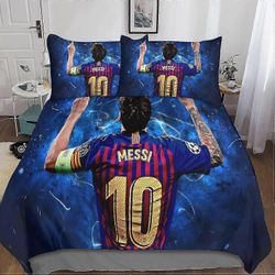 3D Messi vuodevaatteet pojille ja nuorille Lionel-pussilakana, mikrokuitupussilakana vetoketjulla 3 kpl kaksinkertaiset tyynyliinat