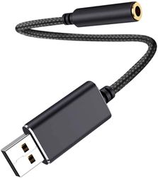 Sunrain usb lydadapter, usb til 3,5mm lydkontakt adapter, usb ekstern lydkort lydadapter med 3,5 mm hodetelefon og mikrofonkontakt (svart / 20cm)