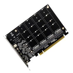 4-porttinen M.2 NVMe SSD PCIE X16M -avainkiintolevyn muuntimen laajennuskortti, 4 x 32Gbps transfe Musta