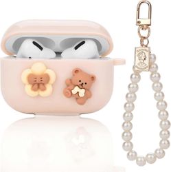 Söpö Kawaii AirPods Pro -kotelo naisille ja tytöille, esteettinen Airpod Pro -kotelo helmiketjulla sileä pehmeä suojakansi