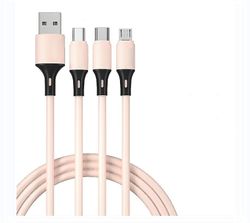 3 i 1 silikone multi-USB-oplader opladningskabelledning til Iphone Type C Android Micro Pink