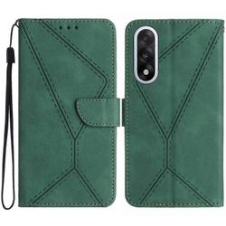 OnePlus Nord 5 5G -kotelo - PU-nahkainen läppäkansi kosketusviivoilla ja painatuksella Vihreä