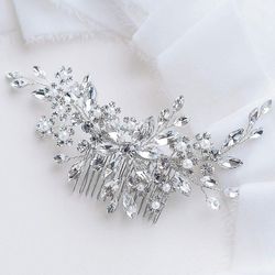 Flower Crystal Bride Bryllup Hair Comb Hår Tilbehør Med Pearl Brude Side Combs Medaljon for kvinder (sølv) (sølv)