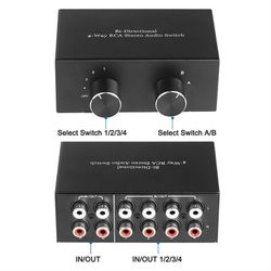 Kaksisuuntainen 4-suuntainen RCA-stereo o -kytkimen valitsin 2x4 4x2 I/O LR -äänikanava Musta