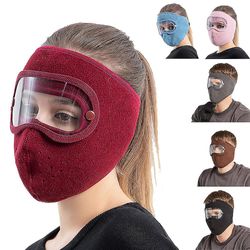 Ansiktsmaske Fleece Varm Balaclava Ansiktsmasker Med Anti-tåke Briller Vindtett Hodeskalle Cap Støvmasker Vinter blå