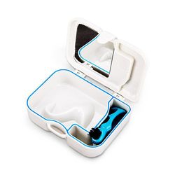 Linkrunning Bærbar rejse Plastprotese tænder Dental rengøring etui Falske tænder Kasse med spejl (hvid) 116*93*38mm