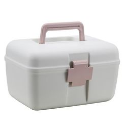 Coosilo Multifunktionel medicin kabinet Husstand Bærbar Bærbar Medicin Dobbelt-lags Opbevaring Box Pink 24.5x18.5x14.5cm