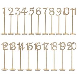 20st 1-20 bordsnummer i trä med hållarbas för bröllop eller heminredning (träfärg)