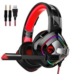 Coosilo 3,5 mm gaming headset hovedtelefon til Switch Nintendo Laptop Ps4 rød og rgb