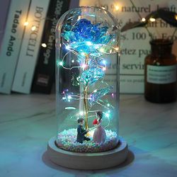 Mikasa Led Magic Galaxy Rose Evig 24k Guldfolie Blomst med Dome Fairy Lights Christmas Valentinsdag Gave blå1