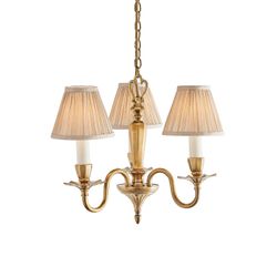 Interiors 1900 Lighting Asquith 3 Light Multi Arm Loft Vedhæng Lysekrone Solid Messing, Beige organza effekt stof, E14