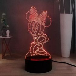 Tcgg-belle Veilleuse Led Mickey Minnie Mouse, Tlcommande Usb Lampe De Nuit Visuelle 3d Pour Chambre Coucher, Dcor De Lampe De Bureau 16 Couleurs, Cad