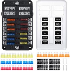 Linkrunning 12-vejs dråbeformet sikringsholder, sikringsboks med 24 sikringer 12 LED-lys beskyttelsesdæksel til bilbåd autocamper Som vist As shown