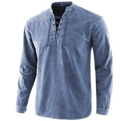 Fashionfresh V-hals Denim langærmet T-shirt BLÅ 3XL