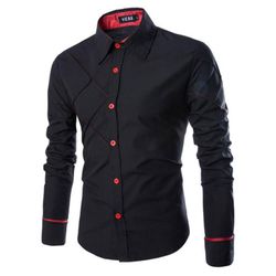 Varychmoo Mænds Classic Business Shirt Knapper Formelle Slim Fit Shirts Sort XL