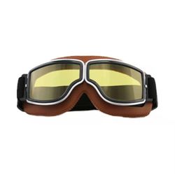 Zhuopai Retro Kart beskyttelsesbriller maske motorcykel ridning vindtæt støvtæt beskyttelsesbriller hylster kart uv beskyttelse Brun læder guld skive