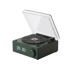 Multifunktionell Bluetooth-högtalare Väckarklocka Vinyl skivspelare Desktop Sound Box Vardagsrum Sovrum-d Grön