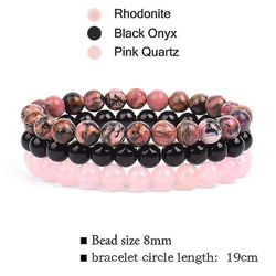 Natursten 3st / set Armband Uppsättningar Rhodonit Rose Rosa Kvarts Turkos Ametister Parade Armband För Kvinnor Män Pärlor Smycken-lian Ställ in nr...