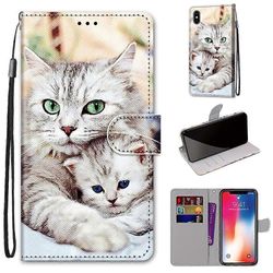 iPhone X / XS Värillinen piirustus Cross Texture Horizontal Flip PU -nahkakotelo pidikkeellä ja korttipaikoilla & lompakko ja kaulanauha iPhone XS ...