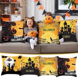 Smallbee Puter Putevar 4 stk Halloween-trykk Putevar Linen Sofa Pute Cover Home Decor Cushion Cover Familie Putevar Puter &; Case