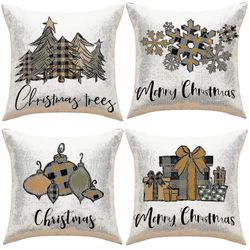 DIY julepynt Promotion 4pc Christmas Print Putevar Linen Sofa Pute Cover Home Decor Pute Cover Familie Putevar