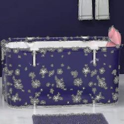 Rektangulärt hopfällbart badkar, Badkar för hela kroppen för vuxna, Badkar för barn (120 cm Cotton Starry Blue,) -gt