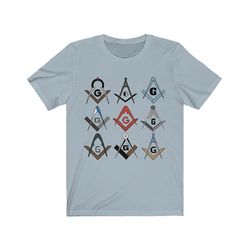 Bricks Masons Firkantet og kompas symboler frimurerisk t-shirt Lyseblå Xl