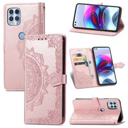 Etui til Motorola Edge S Cover Læder Tegnebog Cover Præget Mandala Magnetisk Flip Protection Stødsikker - Rose Gold