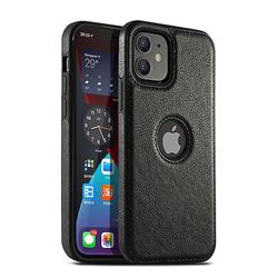 Luksus Vintage Pu Læder Ryg Ultra Tynd Taske Iphone 12 13 Pro Max Anti-knock Back Cover Business Shell Telefonetui Sort