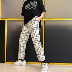 Fashion Vintage Plaid Patchwork Kvinde Man Bukser Bukser sort streg L