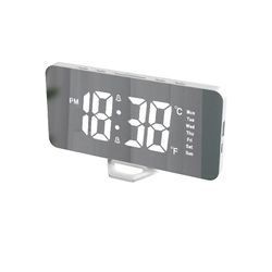 Digital väckarklocka, stor display LED-spegel elektronisk klocka, 2 justerbar ljusstyrka, används för sovrum, hem och kontor vit