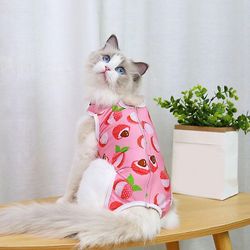 Cat Cloth Anti-lick Recovery Tøj efter operationen Kat Fravænning Steriliseringsdragt Små hunde Katte Jumpsuit Sød print Pet Care Tøj M dark pink