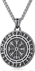 Viikinkikaulakoru Norjalainen kirveen riimut Raven Vegvisir Kompassi Amuletti Riipus Kaulakorut Korulahjat miehille, 60cm