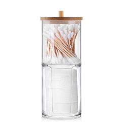 Makeup Cotton Pad Organizer Badeværelse Opbevaringsboks til vatpinde Kosmetik Smykker Makeup Remover Pad Container med bambus låg C