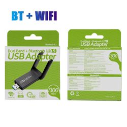 1300Mbps USB 3.0 WiFi Bluetooth-sovitin 2in1 kaksikaistainen Wifi-verkkokortti 5G / 2.4GHz 802.11ac työpöydälle BT and WIFI