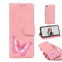 Etui til iphone Se 2022 Butterfly Cover Premium Læder Magnetisk- Pink