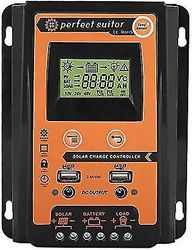 Solar Charge Controller, 12V / 24V solcellepanelkontroller, Solar Panel Regulator Charge Controller med dobbel USB LCD-skjerm(30A)