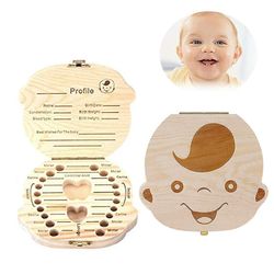 Baby tandkasse, træ børn tandkasse, baby spare kasser souvenir for børn, søde Personlighed Baby Tænder Box Dreng