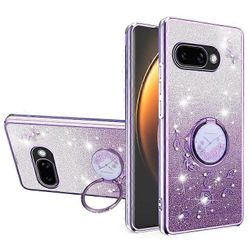 Google Pixel 9a -kotelon rengas jalusta TPU kukat puhelimen kansi gradientti glitter Violetti