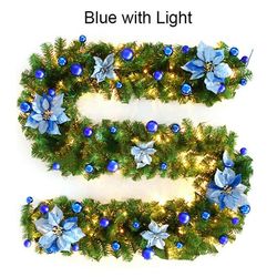 Witdreamer 9ft Pre Lit Christmas Garland med lys dør krans Xmas Pejs Decor Led Blå