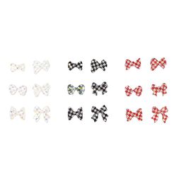 Klassisk Plaid Mosaic Bow Nail Art smykker Sort og hvid skakbræt harpiks negle sommerfugl smykker, 150stk