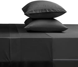 Linkrunning Sengelinned sæt Super Soft Microfiber 1800 Tråd tæller Luksus egyptiske lagner 16-tommer dyb lommeRynke-3 stykke (sort, tvilling) Twin