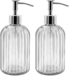 Linkrunning Sæt med 2 glassæbedispensere, 400 ml flydende sæbedispensere med pumpe, genopfyldelig lotion og sæbedispensere til køkken, badeværelse,...
