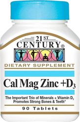 21st Century 21. vuosisadan kalsiummagnesium sinkki + D3, tabletit, 90 ea