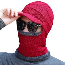 Besser Mænd Kvinder Strik Fleece Foret Balaclava Hjelm Hat Ansigtsmaske Sne Ski Cap Rød