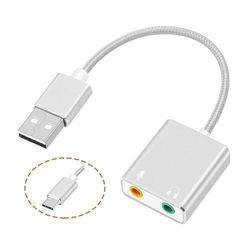Ekstern 7.1 USB-lydkortstik 3.5 mm USB-lydadapter Øretelefon Micphone Sound Card til Macbook Computer Laptop Pc Sølv